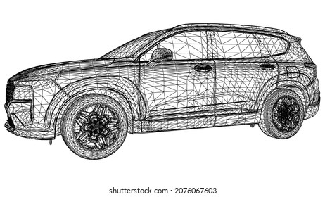 Resumen Vector creativo 3d Líneas de coche deportivo conectadas a puntos