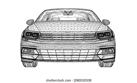 Resumen Vector creativo 3d Líneas de coche deportivo conectadas a puntos. 3.ª ilustración