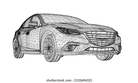 Abstract Creative vector 3d Sports car lines connected to points