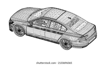 Abstract Creative vector 3d Sports car lines connected to points