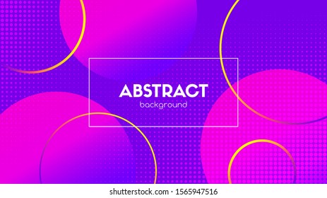 Abstract creative vector background. Trendy gradient circle shapes and halftone effect. Violet and pink wallpaper. Mixed media graphic design