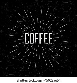 Abstract creative vector design layout with text - coffee. Vintage concept background, art template, retro elements, logo, labels, layout, badge, old banner, card. Hand made typography word.