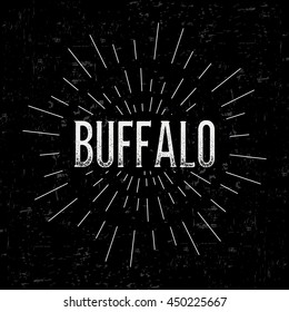 Abstract creative vector design layout with text - buffalo. Vintage concept background, art template, retro elements, logo, labels, layout, badge, old banner, card. Hand made typography word.