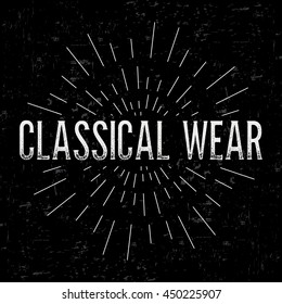 Abstract creative vector design layout with text - classical wear. Vintage concept background, art template, retro elements, logo, labels, layout, badge, old banner, card. Hand made typography word.