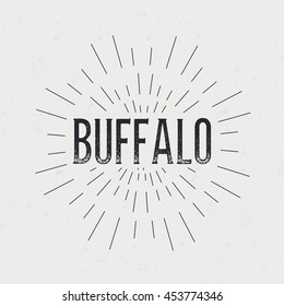 Abstract creative vector design layout with text - buffalo. Vintage concept background, art template, retro elements, logo, labels, layout, badge, old banner, card. Hand made typography word.