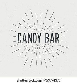 Abstract creative vector design layout with text - candy bar. Vintage concept background, art template, retro elements, logo, labels, layout, badge, old banner, card. Hand made typography word.