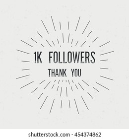 Abstract creative vector design layout with text - 1k followers thank you. Vintage concept background, art template, retro elements, logo, labels, badge, tag, card. Handmade typography word.