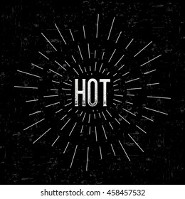 Abstract creative vector design layout with text - hot. Vintage concept background, art template, retro elements, logo, labels, layout, badge, old banner, card. Hand made typography word.
