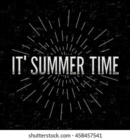 Abstract creative vector design layout with text - it's summer time. Vintage concept background, art template, retro elements, logo, labels, layout, badge, old banner, card. Hand made typography word.
