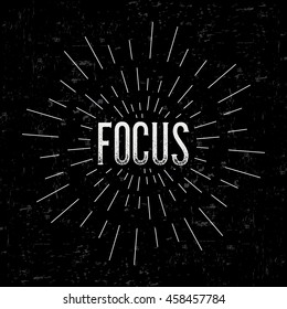 Abstract creative vector design layout with text - focus. Vintage concept background, art template, retro elements, logo, labels, layout, badge, old banner, card. Hand made typography word.