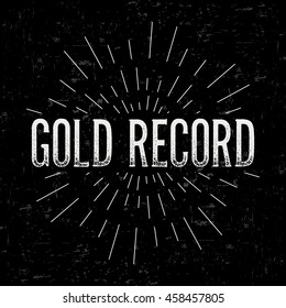 Abstract creative vector design layout with text - gold record. Vintage concept background, art template, retro elements, logo, labels, layout, badge, old banner, card. Hand made typography word.