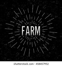Abstract creative vector design layout with text - farm. Vintage concept background, art template, retro elements, logo, labels, layout, badge, old banner, card. Hand made typography word.