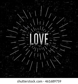 Abstract creative vector design layout with text - love. Vintage concept background, art template, retro elements, logo, labels, layout, badge, old banner, card. Hand made typography word.