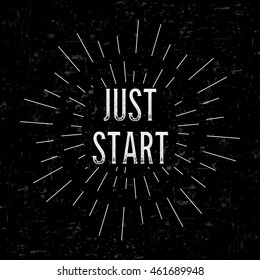 Abstract creative vector design layout with text - just start. Vintage concept background, art template, retro elements, logo, labels, layout, badge, old banner, card. Hand made typography word.