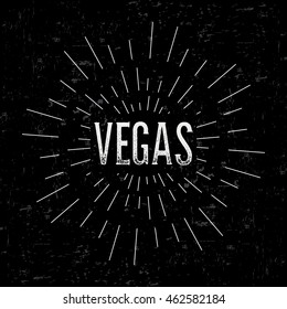 Abstract creative vector design layout with text - vegas. Vintage concept background, art template, retro elements, logo, labels, layout, badge, old banner, card. Hand made typography word.