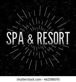 Abstract creative vector design layout with text - spa and resort. Vintage concept background, art template, retro elements, logo, labels, layout, badge, old banner, card. Hand made typography word.