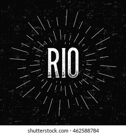 Abstract creative vector design layout with text - Rio. Vintage concept background, art template, retro elements, logo, labels, layout, badge, old banner, card. Hand made typography word.