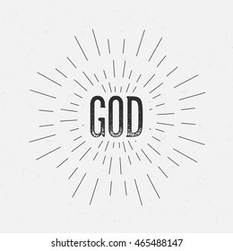 Abstract creative vector design layout with text - god. Vintage concept background, art template, retro elements, logo, labels, layout, badge, old banner, card. Hand made typography word.