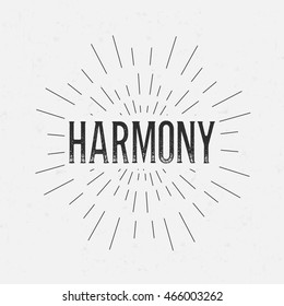 Abstract creative vector design layout with text - harmony. Vintage concept background, art template, retro elements, logo, labels, layout, badge, old banner, card. Hand made typography word.