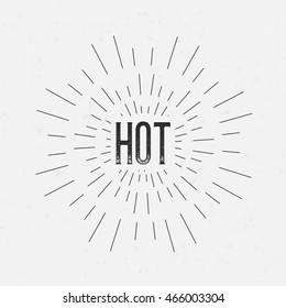 Abstract creative vector design layout with text - hot. Vintage concept background, art template, retro elements, logo, labels, layout, badge, old banner, card. Hand made typography word.