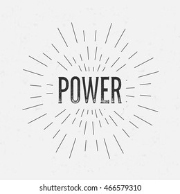 Abstract creative vector design layout with text - power. Vintage concept background, art template, retro elements, logo, labels, layout, badge, old banner, card. Hand made typography word.