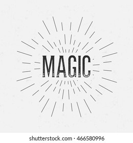 Abstract creative vector design layout with text - magic. Vintage concept background, art template, retro elements, logo, labels, layout, badge, old banner, card. Hand made typography word.