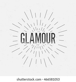 Abstract creative vector design layout with text - glamour. Vintage concept background, art template, retro elements, logo, labels, layout, badge, old banner, card. Hand made typography word.