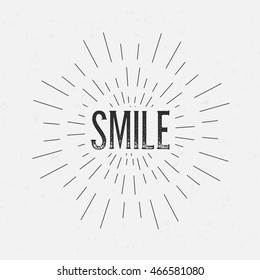 Abstract creative vector design layout with text - smile. Vintage concept background, art template, retro elements, logo, labels, layout, badge, old banner, card. Hand made typography word.