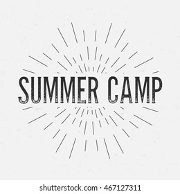 Abstract creative vector design layout with text - summer camp. Vintage concept background, art template, retro elements, logo, labels, layout, badge, old banner, card. Hand made typography word.