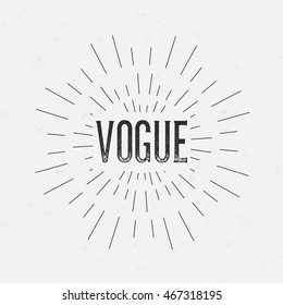 Abstract creative vector design layout with text - vogue. Vintage concept background, art template, retro elements, logo, labels, layout, badge, old banner, card. Hand made typography word.