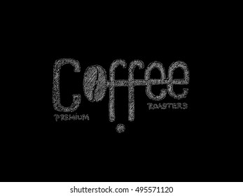 Abstract creative vector design layout with text - coffee. The inscription handwritten on a black background
