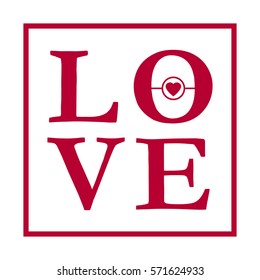 Abstract creative vector design layout with lettering - love. Romantic card on Valentines day. 