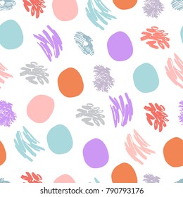 Abstract creative vector seamless pattern in trendy style. Colorful background with hand drawn elements.