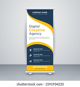 Abstract Creative Wavy Shapes Modern Exhibition Advertising Trend Business Roll Up Banner Stand Poster Brochure flat design template creative concept. Presentation. Cover Publication.