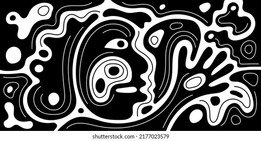 Abstract Creature, Stylized Face, Vector Design, Black And White