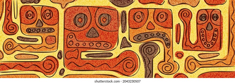 Abstract creatures in ethnic style  vector banner