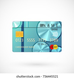 Abstract credit card with shadow isolated on white background. Vector illustration.