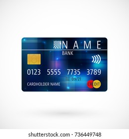 Abstract credit card with shadow isolated on white background. Vector illustration.