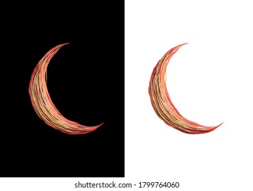Resumen Luna de media luna con estilo dibujado a mano sobre fondo de color blanco y negro.