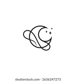 abstract crescent moon logo decorated with stars vector design template