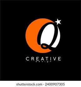 Abstract crescent moon logo design with letter Q and stars.
