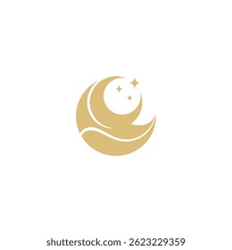 Abstrato logotipo lua crescente com estrelas e ondas elementos