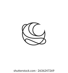 abstract crescent moon logo with wave elements linear design style