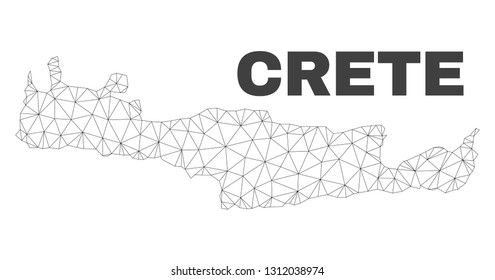 Abstract Crete map isolated on a white background. Triangular mesh model in black color of Crete map. Polygonal geographic scheme designed for political illustrations.