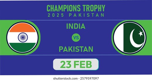 Abstract Cricket activity banner Pakistan vs India match Championship Clash. eps vector poster. Isolated a Blue background with country flag venue date competitions. cricket match 