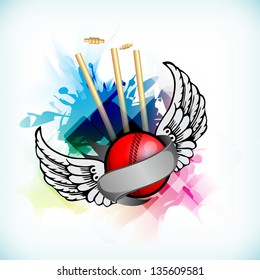 Abstract Cricket background with ball on stumps and wings.