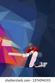 Abstract cricket player polygonal low poly illustration