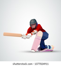 Abstract cricket player polygonal low poly illustration
