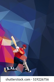 Abstract cricket player polygonal low poly illustration