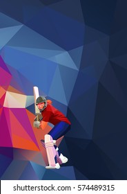 Abstract cricket player polygonal low poly illustration